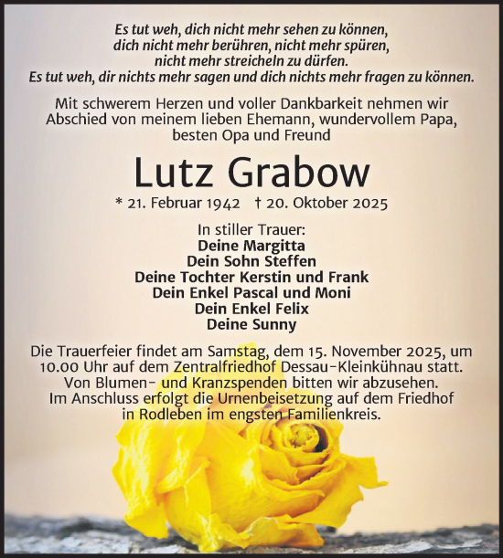 Traueranzeige von Lutz Grabow von Trauerkombi Dessau