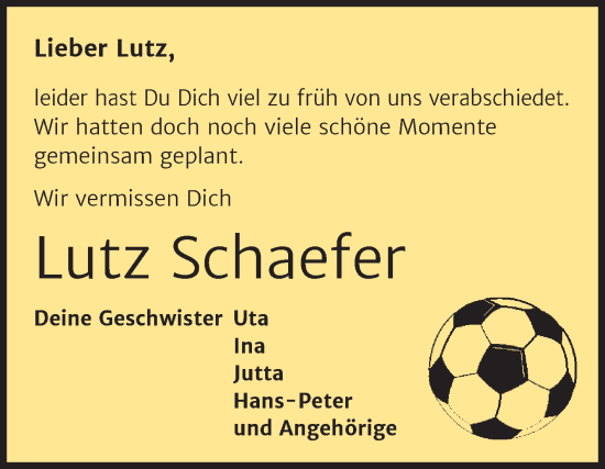 Traueranzeige von Lutz Schaefer von Trauerkombi Wittenberg