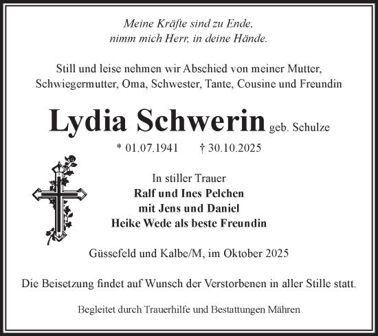 Traueranzeige von Lydia Schwerin von Volksstimme Altmark West