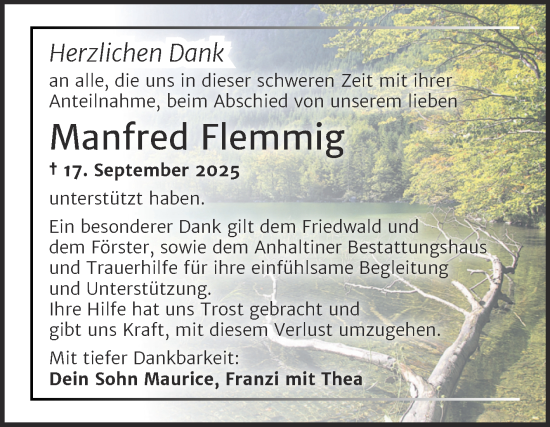Traueranzeige von Manfred Flemmig von Trauerkombi Dessau