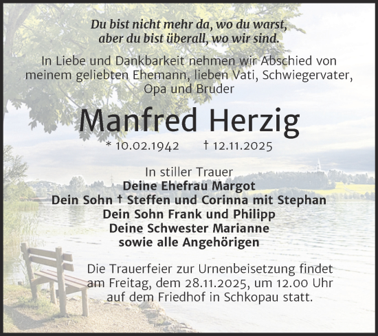 Traueranzeige von Manfred Herzig von Trauerkombi Merseburg