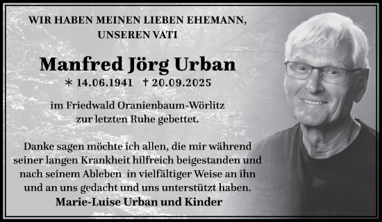 Traueranzeige von Manfred Jörg Urban von Trauerkombi Dessau