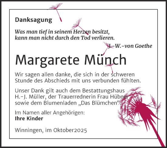 Traueranzeige von Margarete Münch von Trauerkombi Aschersleben
