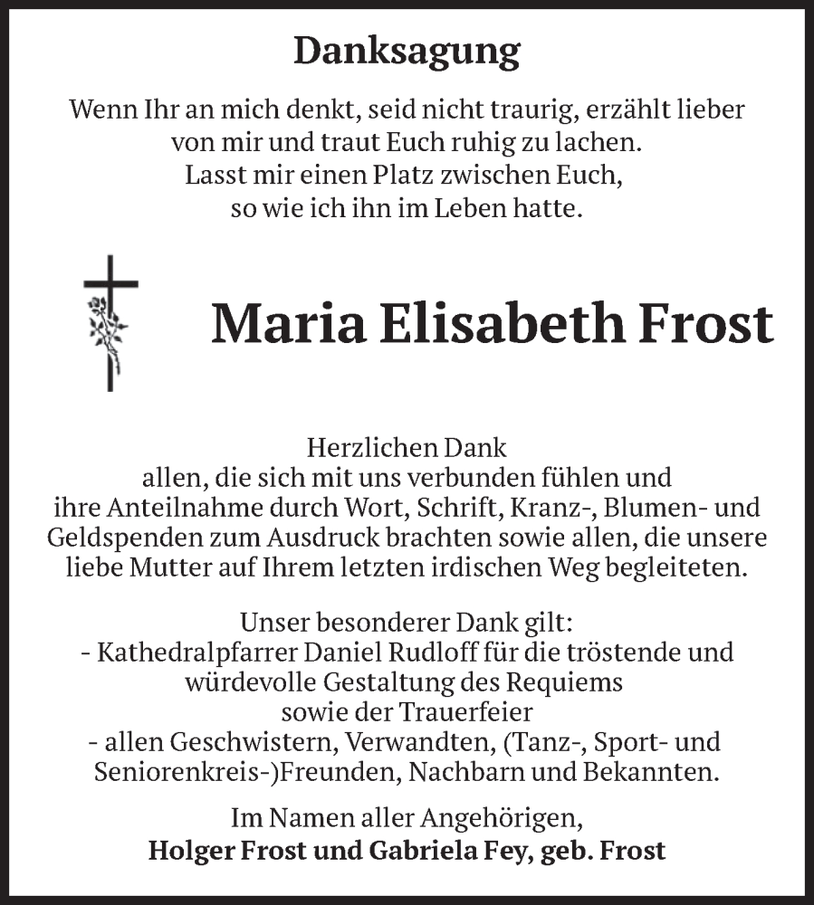  Traueranzeige für Maria Elisabeth Frost vom 01.11.2025 aus Volksstimme Magdeburg