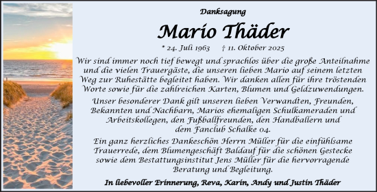 Traueranzeige von Mario Thäder von Trauerkombi Aschersleben