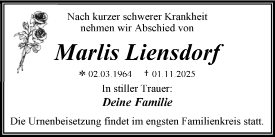 Traueranzeige von Marlis Liensdorf von Trauerkombi Wittenberg
