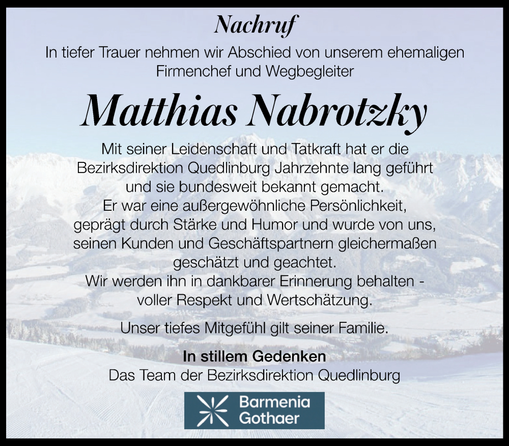  Traueranzeige für Matthias Nabrotzky vom 15.11.2025 aus Mitteldeutsche Zeitung Quedlingburg