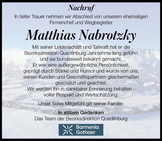 Traueranzeige von Matthias Nabrotzky von Mitteldeutsche Zeitung Quedlingburg