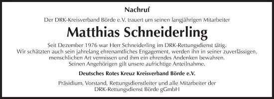Traueranzeige von Matthias Schneiderling 
