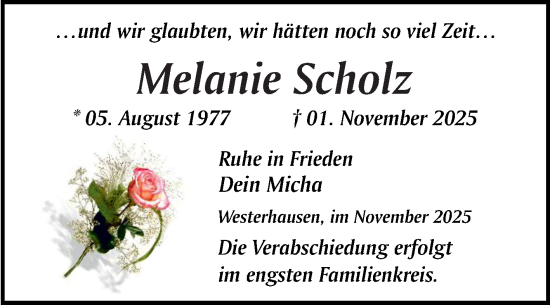 Traueranzeige von Melanie Scholz von Trauerkombi Quedlinburg