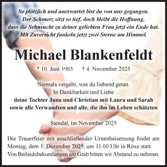 Traueranzeige von Michael Blankenfeldt von Volksstimme Altmark Ost