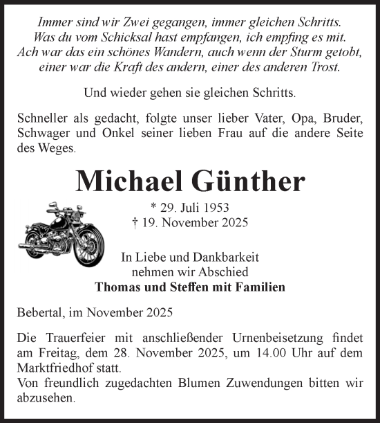 Traueranzeige von Michael Günther von Volksstimme Haldensleben/Wolmirstedt