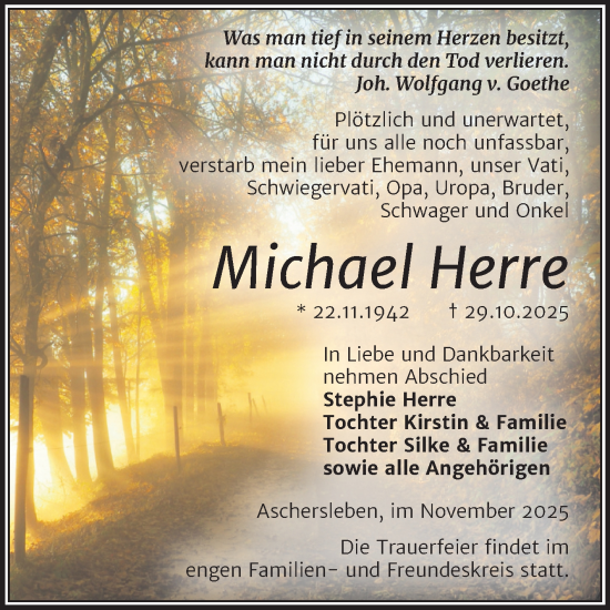 Traueranzeige von Michael Herre von Trauerkombi Aschersleben