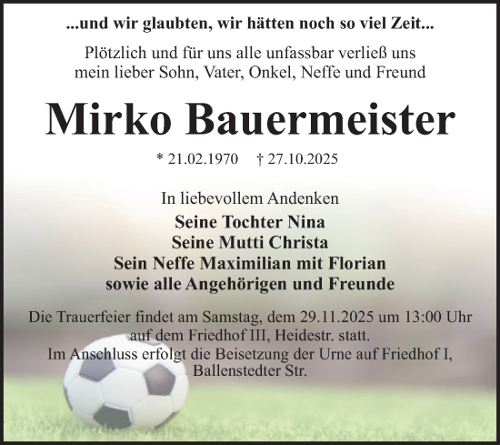 Traueranzeige von Mirko Bauermeister von Trauerkombi Dessau
