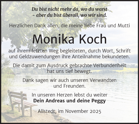 Traueranzeige von Monika Koch von Trauerkombi Sangerhausen