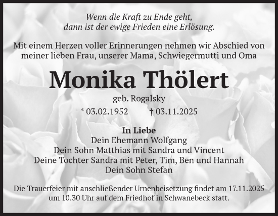 Traueranzeige von Monika Thölert von Volksstimme Halberstadt