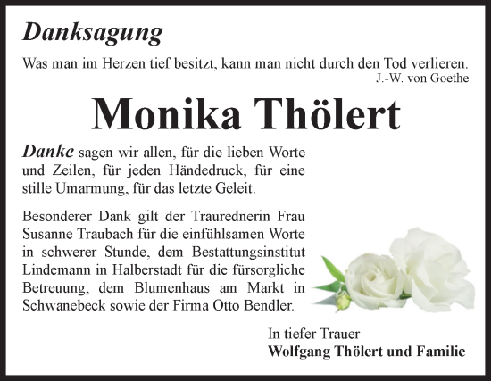 Traueranzeige von Monika Thölert von Volksstimme Halberstadt