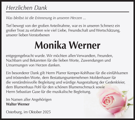 Traueranzeige von Monika Werner von Volksstimme Altmark Ost