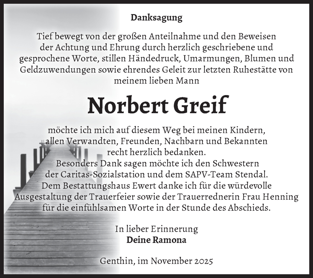  Traueranzeige für Norbert Greif vom 08.11.2025 aus Volksstimme Burg/Genthin