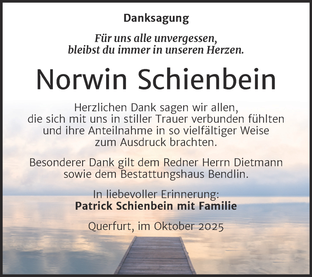  Traueranzeige für Norwin Schienbein vom 01.11.2025 aus Trauerkombi Merseburg