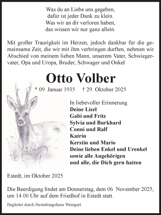 Traueranzeige von Otto Volber von Volksstimme Altmark West