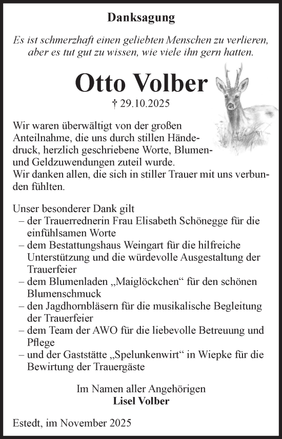 Traueranzeige von Otto Volber von Volksstimme Altmark West