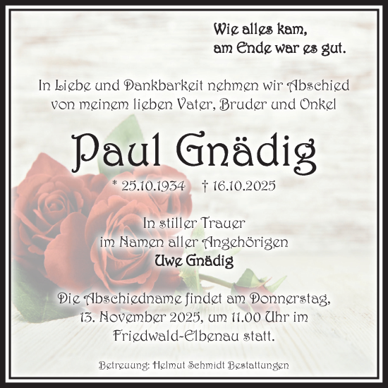 Traueranzeige von Paul Gnädig von Volksstimme Magdeburg