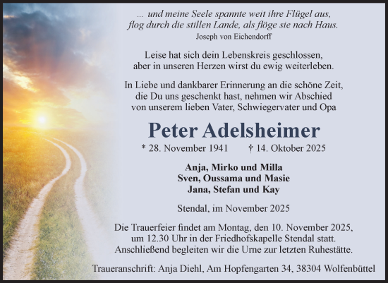 Traueranzeige von Peter Adelsheimer von Volksstimme Altmark Ost