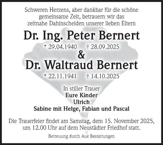 Traueranzeige von Peter Bernert von Volksstimme Magdeburg