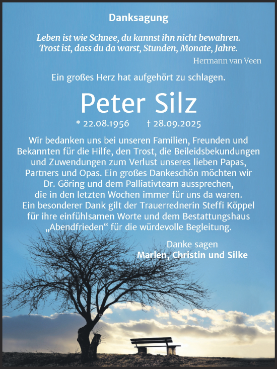 Traueranzeige von Peter Silz von Super Sonntag Naumburg/Nebra