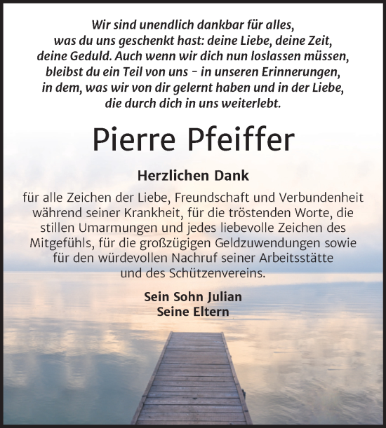 Traueranzeige von Pierre Pfeiffer von Trauerkombi Wittenberg