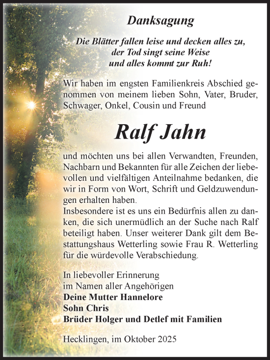 Traueranzeige von Ralf Jahn von Volksstimme Staßfurt
