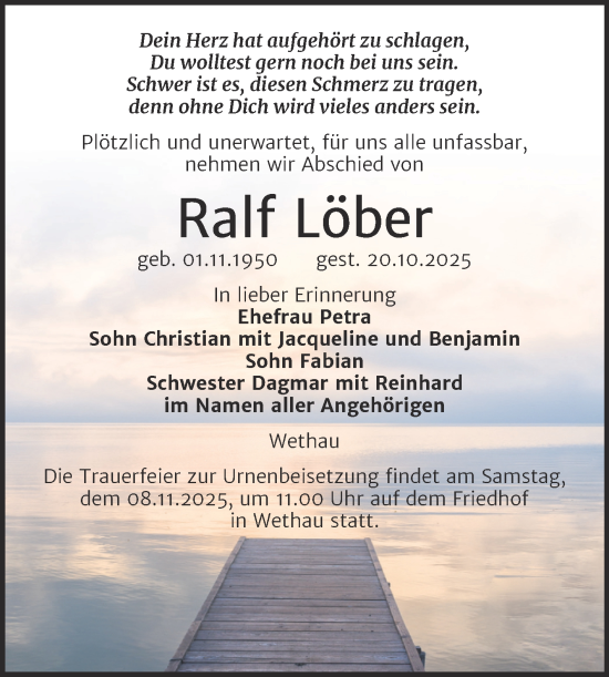 Traueranzeige von Ralf Löber von Super Sonntag Naumburg/Nebra