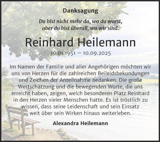 Traueranzeige von Reinhard Heilemann von Trauerkombi Wittenberg