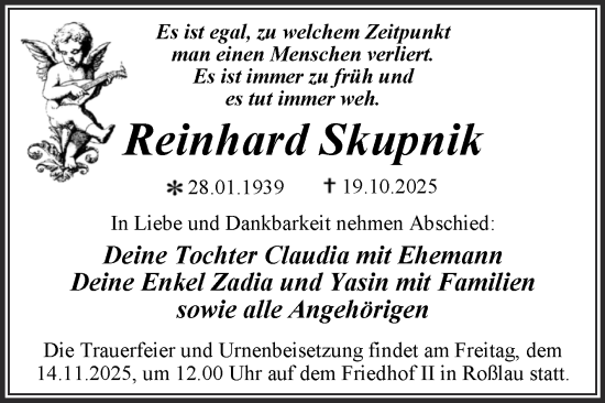 Traueranzeige von Reinhard Skupnik von Trauerkombi Dessau