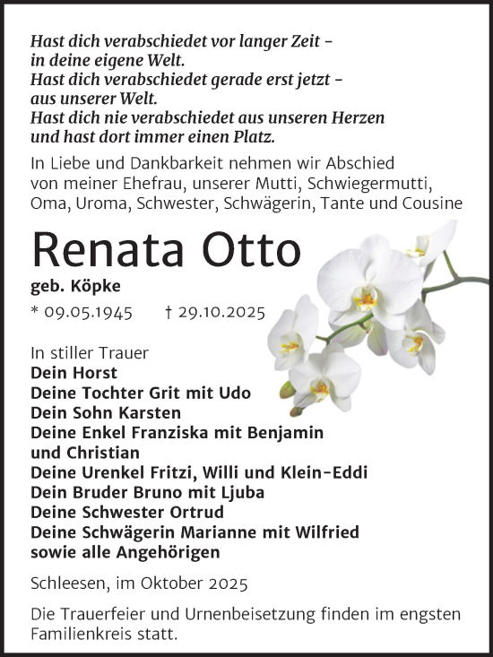 Traueranzeige von Renata Otto von Trauerkombi Wittenberg