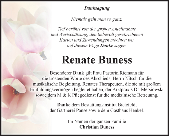 Traueranzeige von Renate Buness von Volksstimme Altmark Ost