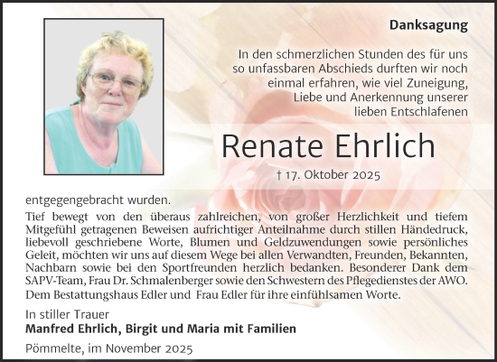 Traueranzeige von Renate Ehrlich von Volksstimme Schönebeck