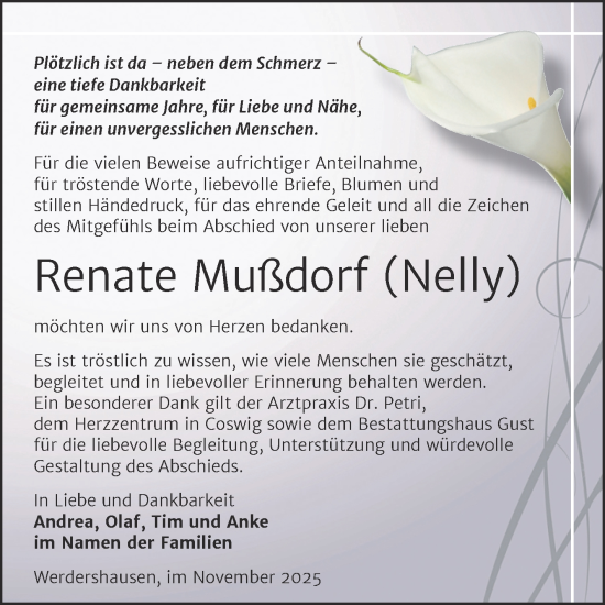 Traueranzeige von Renate Mußdorf von Trauerkombi Köthen