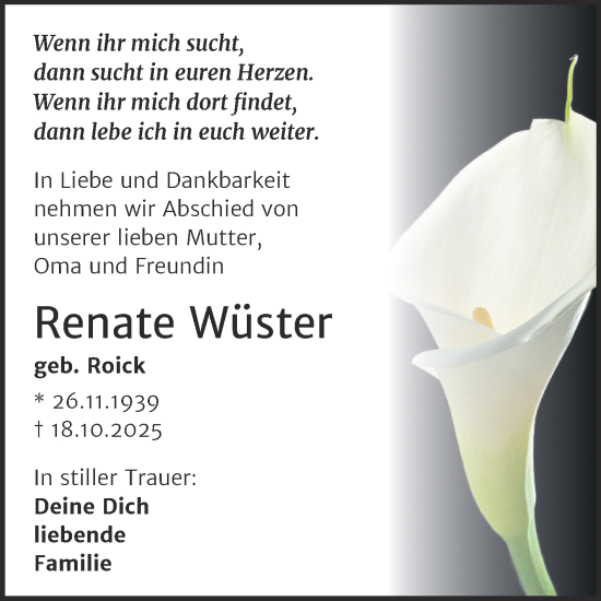 Traueranzeige von Renate Wüster von Trauerkombi Dessau