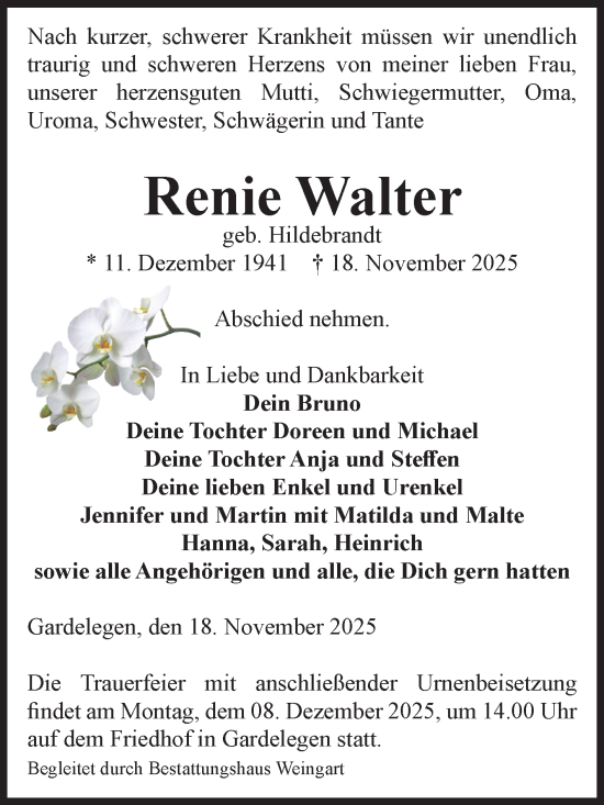 Traueranzeige von Renie Walter von Volksstimme Altmark West