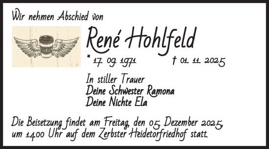 Traueranzeige von René Hohlfeld von Volksstimme Zerbst
