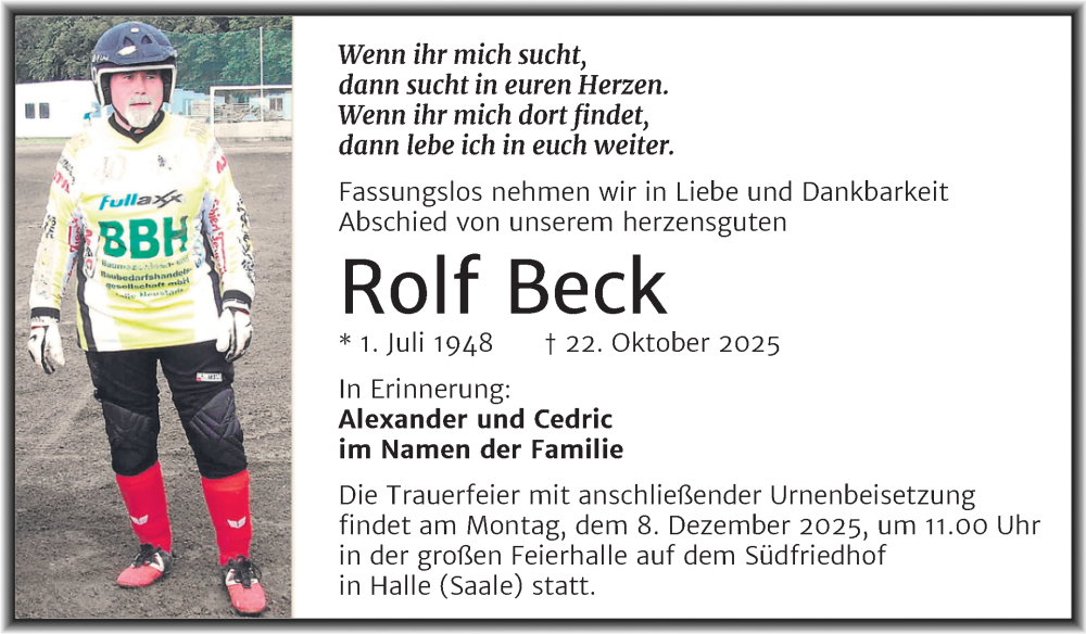  Traueranzeige für Rolf Beck vom 22.11.2025 aus Mitteldeutsche Zeitung Halle/Saalkreis
