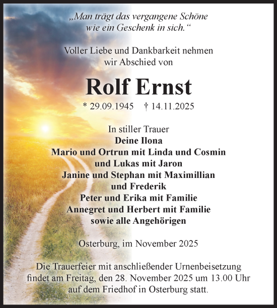 Traueranzeige von Rolf Ernst von Volksstimme Altmark Ost