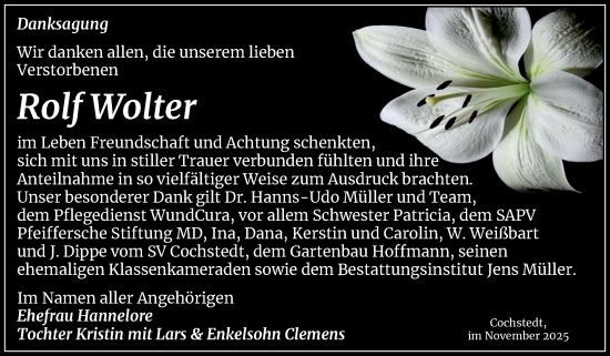 Traueranzeige von Rolf Wolter von Trauerkombi Aschersleben