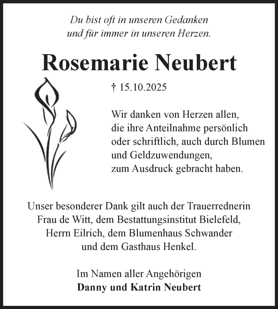  Traueranzeige für Rosemarie Neubert vom 22.11.2025 aus Volksstimme Altmark Ost