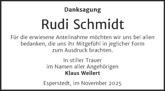 Traueranzeige von Rudi Schmidt von Trauerkombi Merseburg