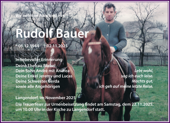 Traueranzeige von Rudolf Bauer von Trauerkombi Zeitz