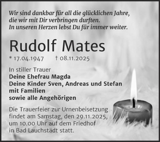 Traueranzeige von Rudolf Mates von Trauerkombi Merseburg