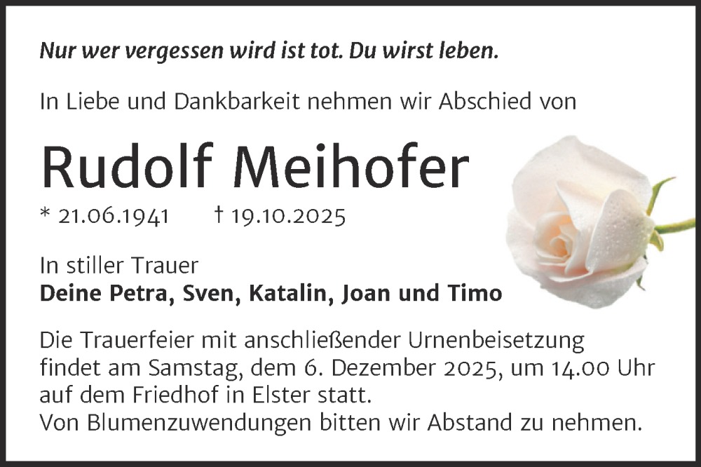  Traueranzeige für Rudolf Meihofer vom 22.11.2025 aus Trauerkombi Wittenberg